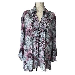 Signature by Larry Levine Women's Pleated Ruffle Flare Sleeve Top Size 2X
